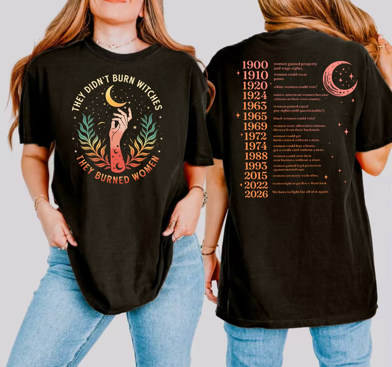 Women’s Rights Timeline Shirt, Feminist History Shirt, Witchcore Empowerment Tee, They Burned Women Design, Celestial Protest Graphic