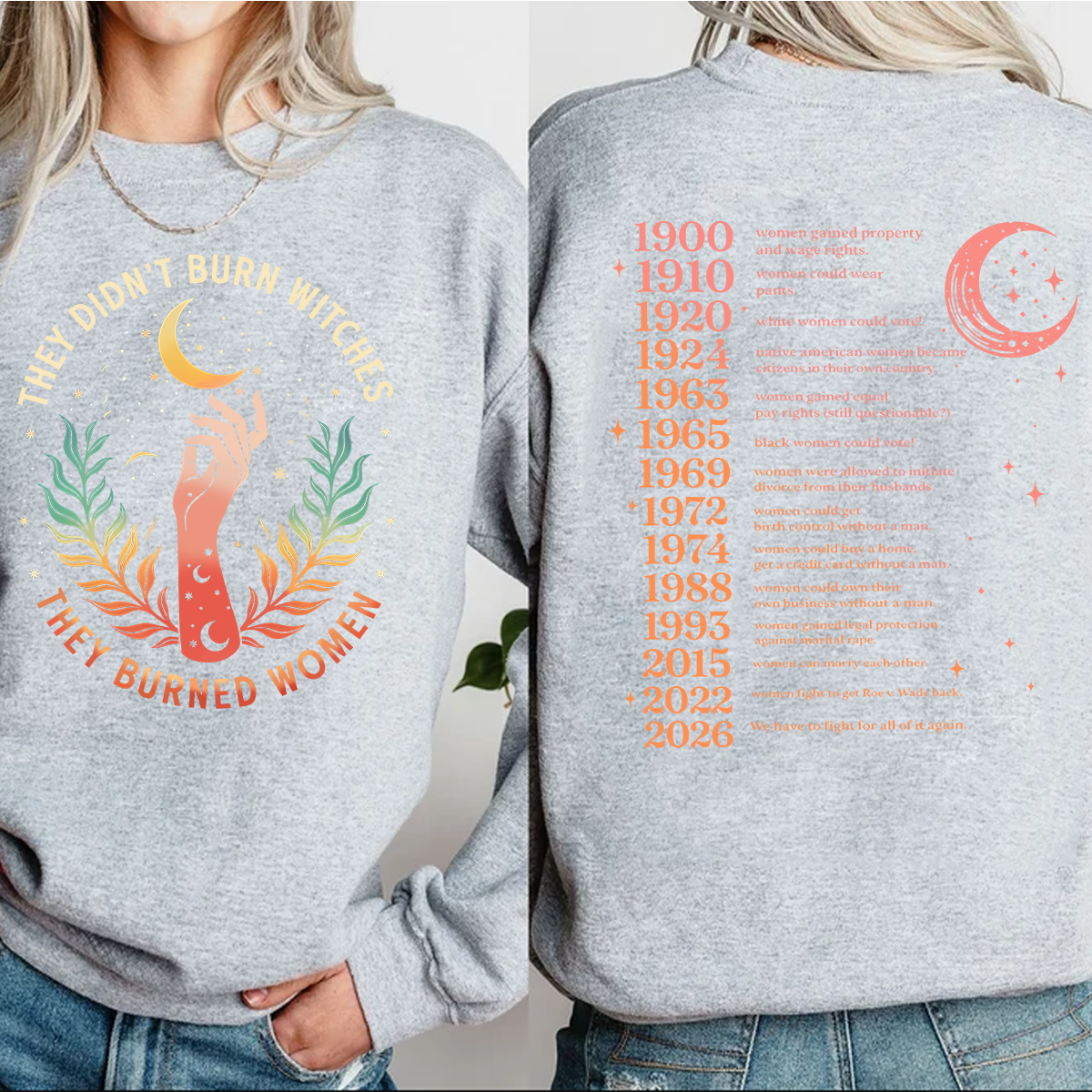 Women’s Rights Timeline Shirt, Feminist History Shirt, Witchcore Empowerment Tee, They Burned Women Design, Celestial Protest Graphic