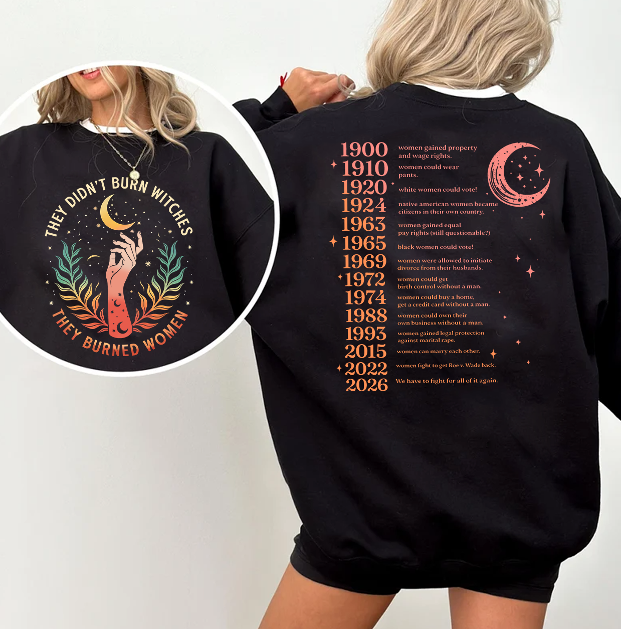 Women’s Rights Timeline Shirt, Feminist History Shirt, Witchcore Empowerment Tee, They Burned Women Design, Celestial Protest Graphic