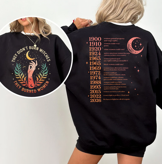 Women’s Rights Timeline Shirt, Feminist History Shirt, Witchcore Empowerment Tee, They Burned Women Design, Celestial Protest Graphic
