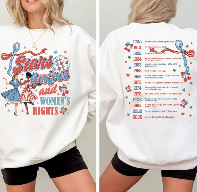 2 Sided 4th of July Feminist Stars Stripes And Women's Rights Shirt, Retro Fourth Of July Shirt, Funny Feminist Graphic Tee, Girl Power USA Shirt Casual Cotton Fabric Fashion