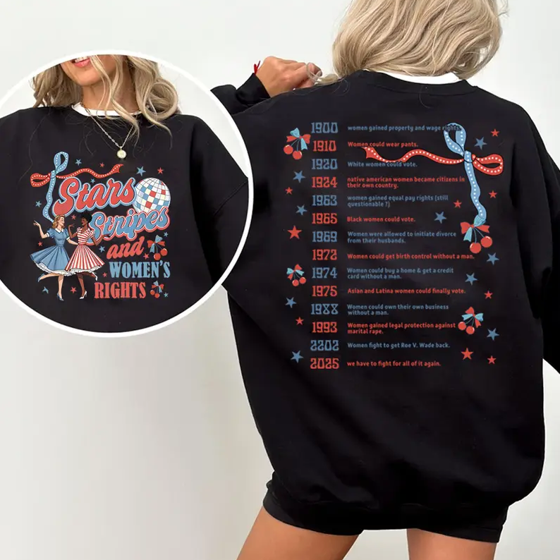 2 Sided 4th of July Feminist Stars Stripes And Women's Rights Shirt, Retro Fourth Of July Shirt, Funny Feminist Graphic Tee, Girl Power USA Shirt Casual Cotton Fabric Fashion