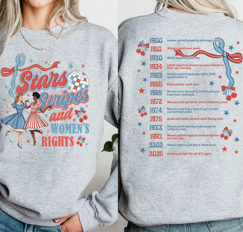 2 Sided 4th of July Feminist Stars Stripes And Women's Rights Shirt, Retro Fourth Of July Shirt, Funny Feminist Graphic Tee, Girl Power USA Shirt Casual Cotton Fabric Fashion