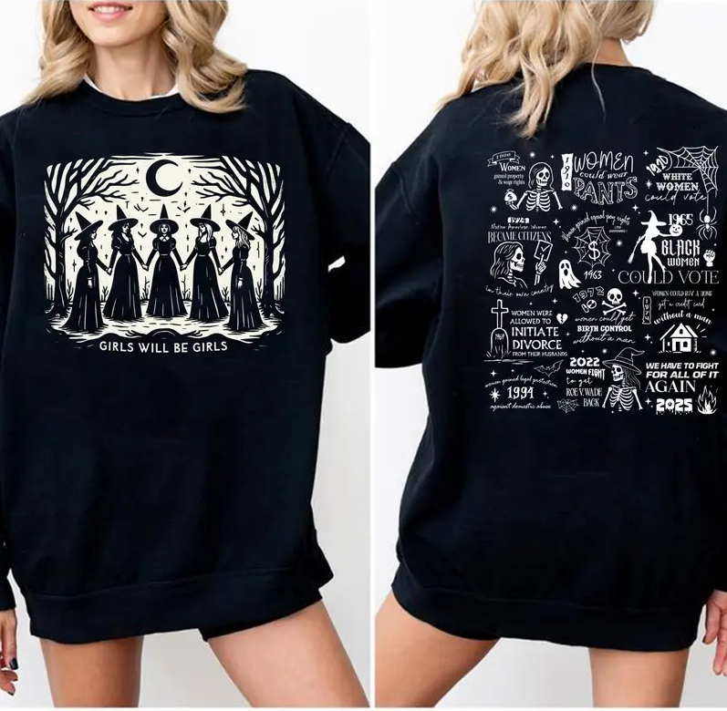Vintage Girls Will Be Girls Witch Sweatshirt , Funny Witch Vintage Sweatshirt, Vintage Halloween Women Sweatshirt, Witchy Vibes Sweatshirt