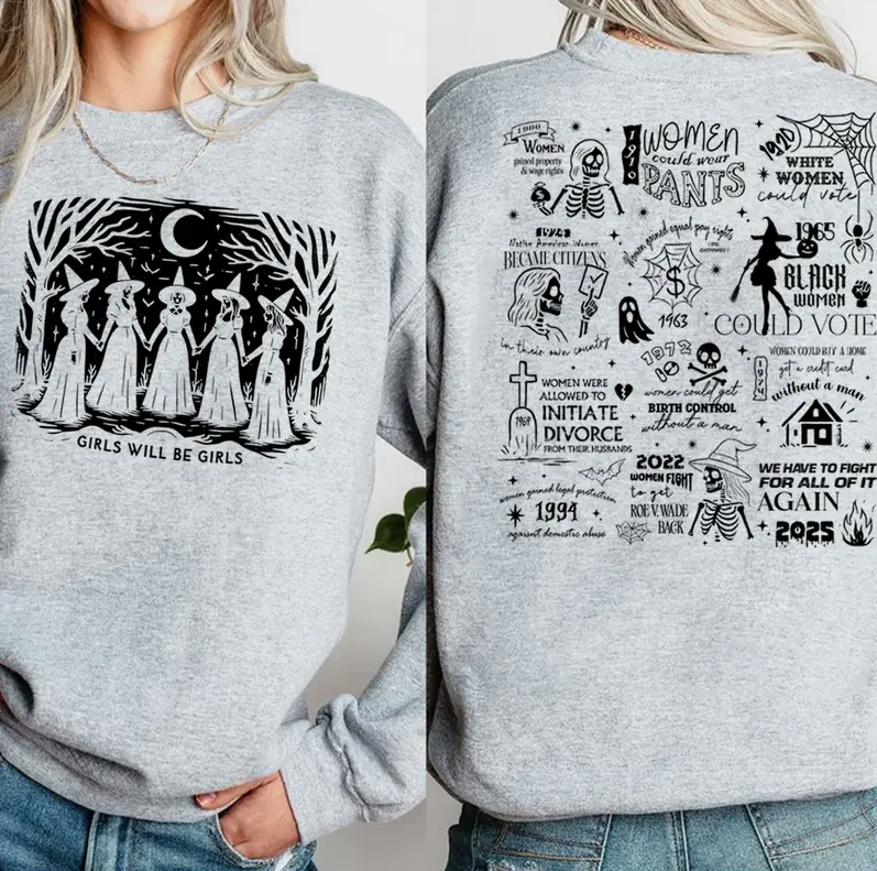 Vintage Girls Will Be Girls Witch Sweatshirt , Funny Witch Vintage Sweatshirt, Vintage Halloween Women Sweatshirt, Witchy Vibes Sweatshirt