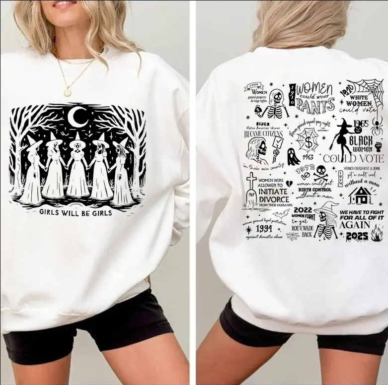 Vintage Girls Will Be Girls Witch Sweatshirt , Funny Witch Vintage Sweatshirt, Vintage Halloween Women Sweatshirt, Witchy Vibes Sweatshirt